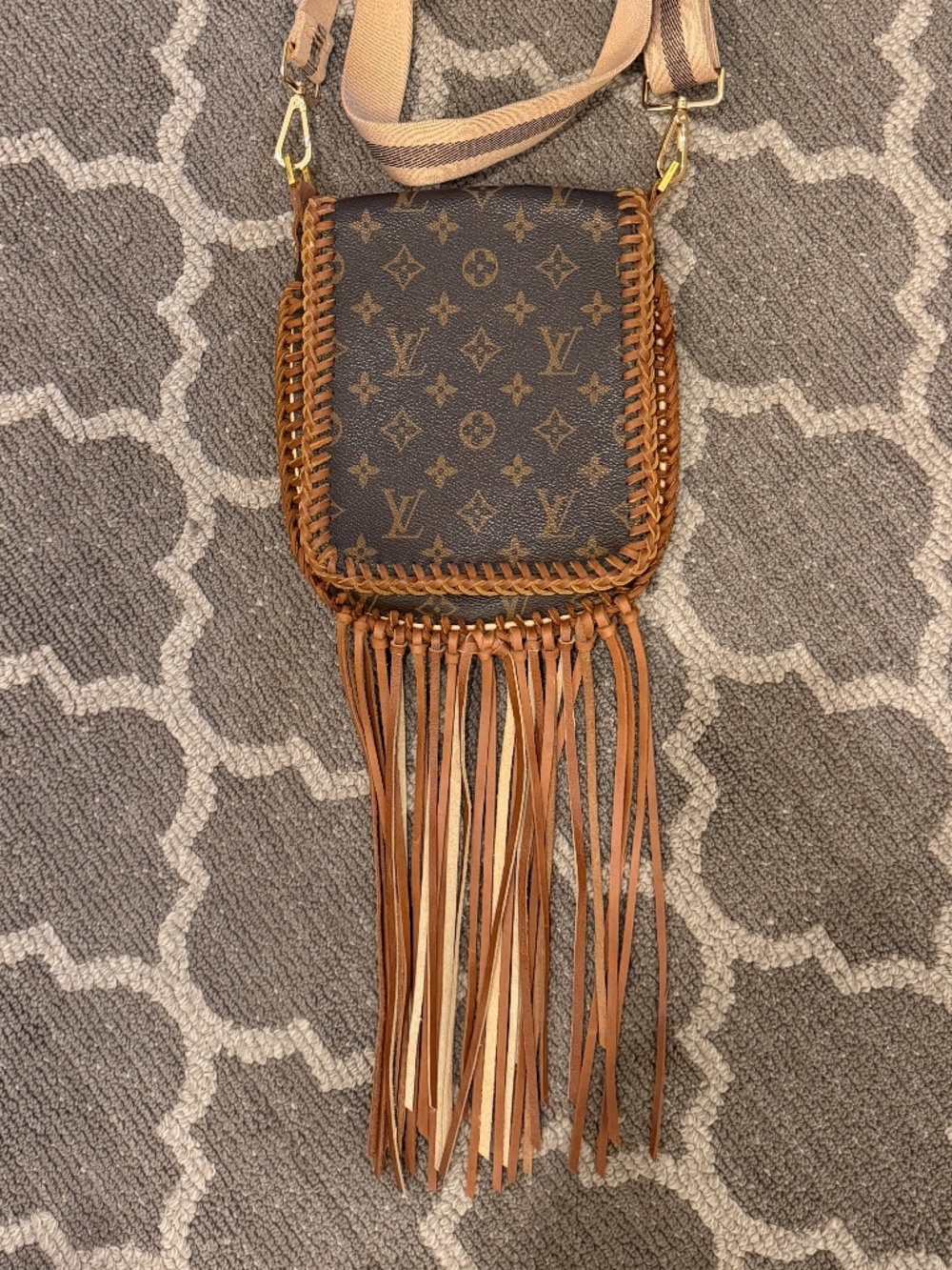 Upcycled LV Monogram Western Fringe Crossbody